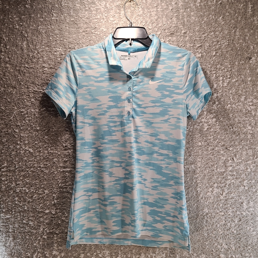 Nike Golf Dri-Fit Polo Shirt Size Small Blue, White Polyester Peformance